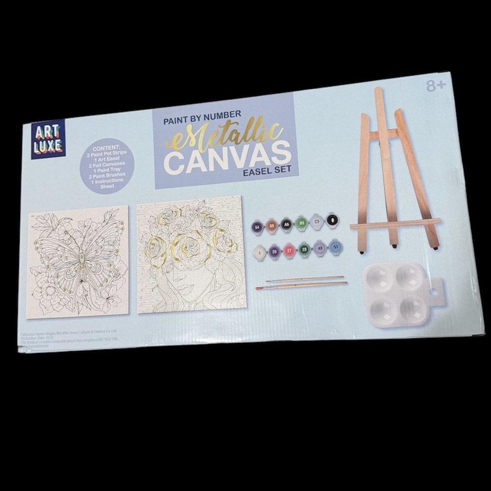 Art luxe Paint By Numbers Two Piece Metallic Canvas With Easel Set Artist Gift
